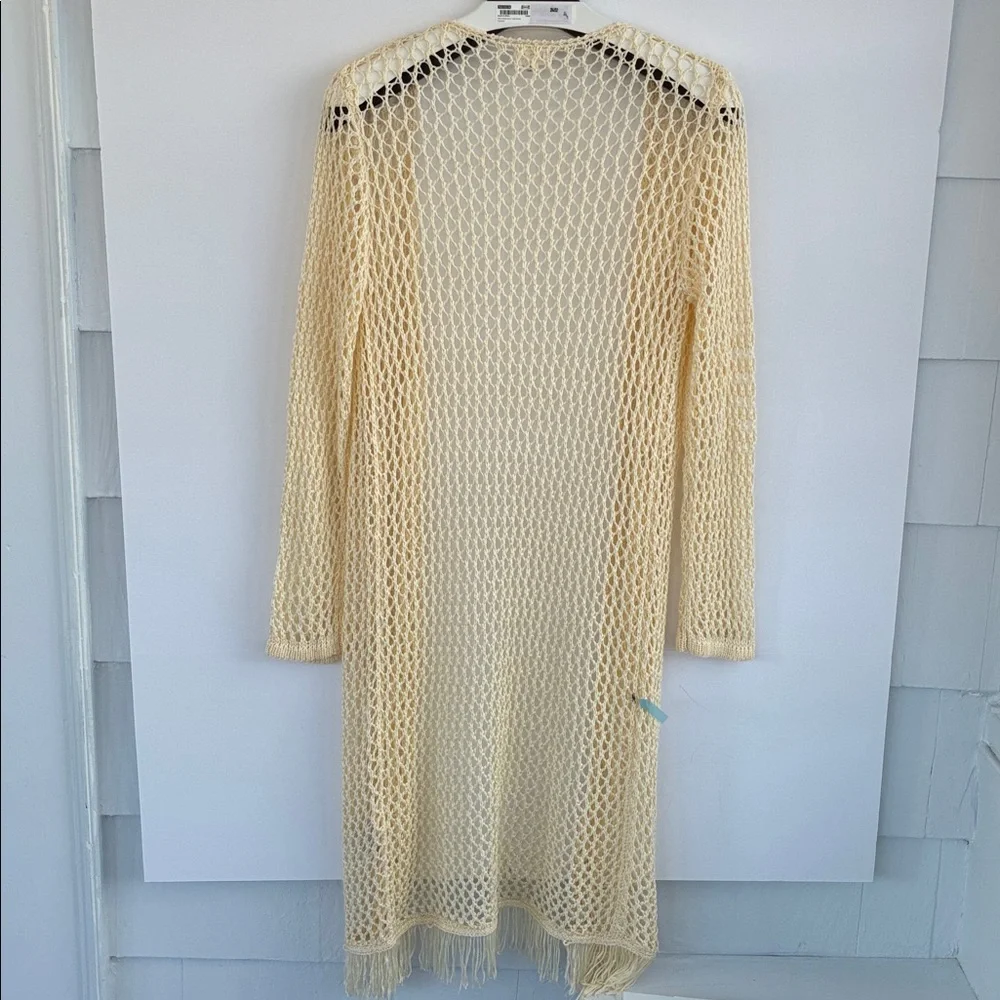 POL Women’s Cream Crochet Knitwear Boho Bohemian Open Front Cardigan Size Small